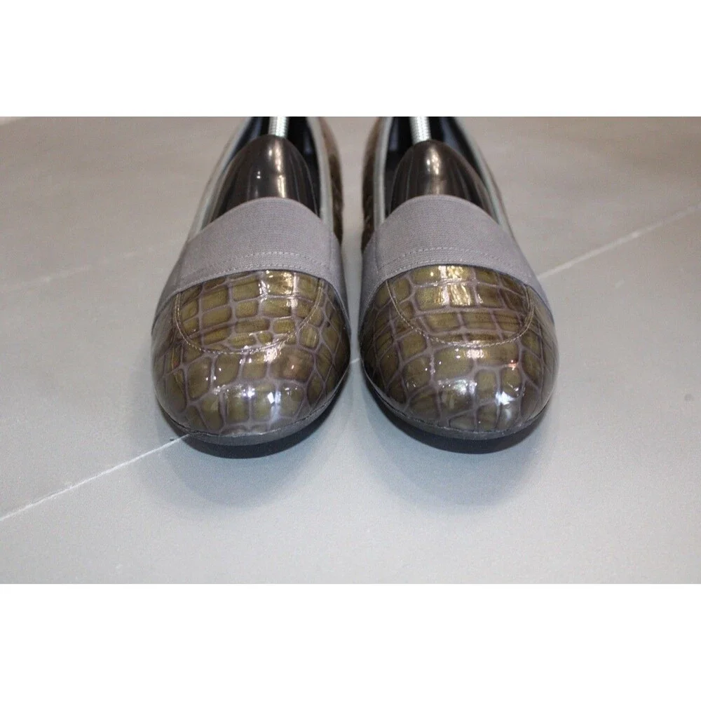 Ros Hommerson Erica Wedge Loafers 10W‎ Croc Patent Leather Comfort Slip On